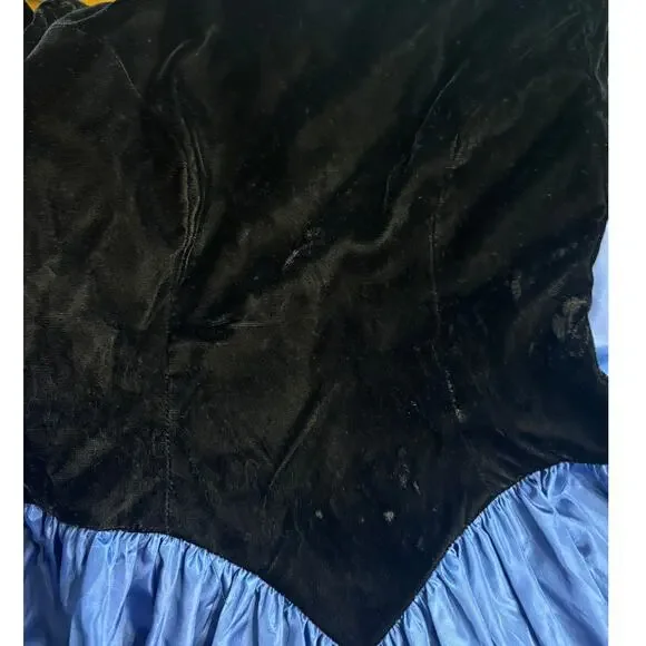 Vtg Jessica McClintock GUNNE SAX Black Velvet Blue Taffeta Party Dress Sz 5/6 - Picture 8 of 8